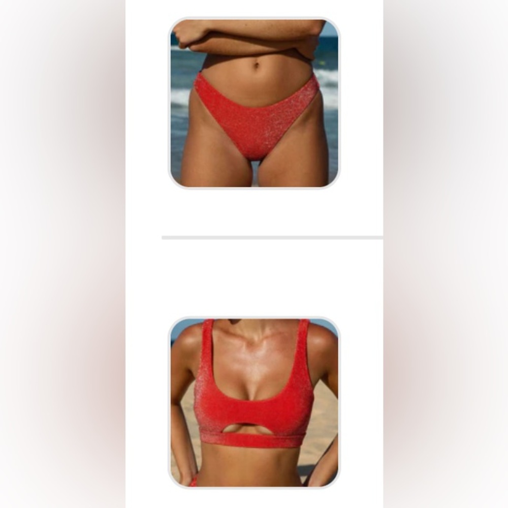 Red Metallic Fabric bikini